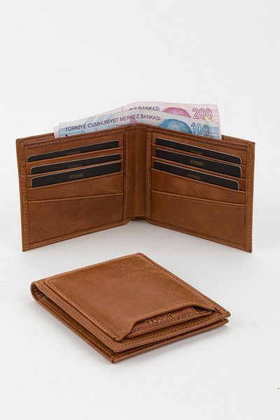 Fossil Boxed Genuine Leather Horizontal Gray Crazy Men's Hand Portfolio Wallet with Extra Card Holder