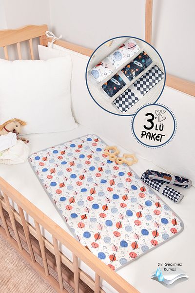 HAMUR Baby Proof 3-Piece Changing Mat, Liquid-Proof Protective Mat, Washable Baby Care Pad