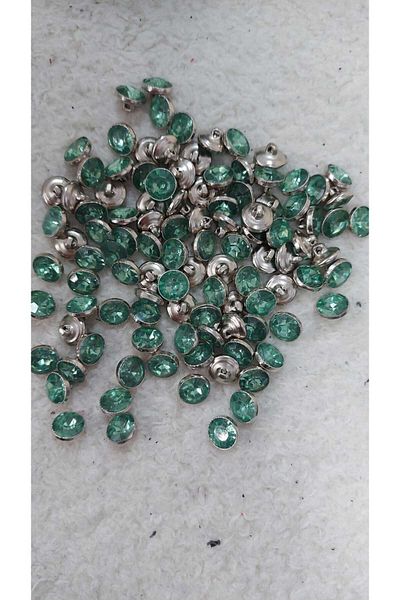BİGÜMEX Emerald Green Stone Detailed Metallized Evening Dress Button - 1 cm & 18 Length (20 Pcs)