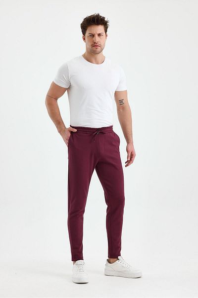 Cavla Collection /9535-PANTALON JOGGER BĂRBAȚI CU PICIOARE DREPT - VIN MAUVE