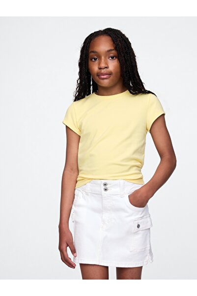 GAP Kız Çocuk Sarı Yuvarlak Yaka T-Shirt