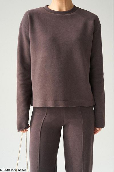 Lupies Women's Bitter Brown Crew Neck Sweat-Tracksuit 2-Piece Woven Set
