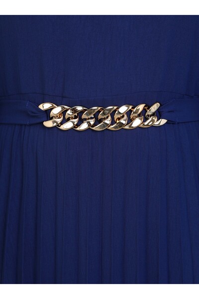 ALİA Plus Size Pleat Detailed Belted Aerobin Dress - Navy Blue - Alia