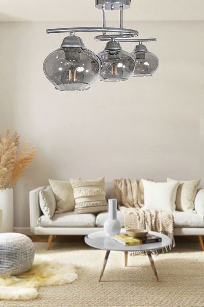 Fer Avize Fuji Modern Decorative Chrome Color 3-Piece Chandelier Living Room - Kitchen - Bedroom