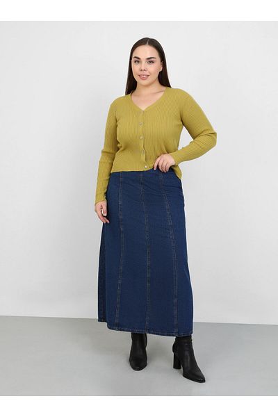 ALİA Blue Plus Size Cuped Denim Skirt - Alia