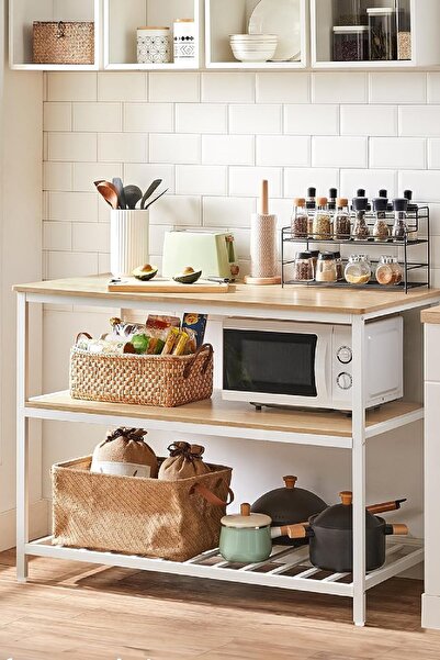 TOLIAHOME 3 Katlı Çok Amaçlı Mutfak Adası Yemek Masası Bar Masası Kahve Makinası ve Fırın Rafı