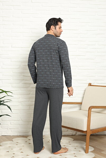 FAMES PİJAMA Smoked Men's Long Sleeve Penya Pajama Set