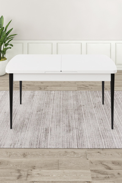 Canisa Via Serisi 80x132 Açılabilir Beyaz Masa Siyah Ayak Mutfak Masası