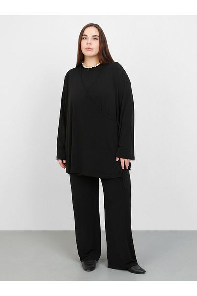 ALİA Double Breasted Closure Knitted Plus Size Set - Black - Alia