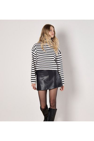 Apricot Gestreifter Crop-Pullover