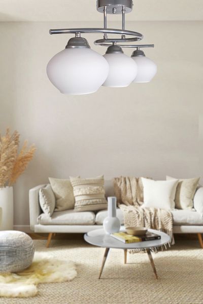 Fer Avize Fuji Modern Decorative Chrome Color 3-Piece Chandelier Living Room - Kitchen - Bedroom