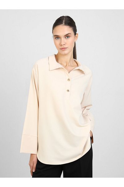 Refka Button Detailed Polo Neck Tunic - Vanilla - Refka