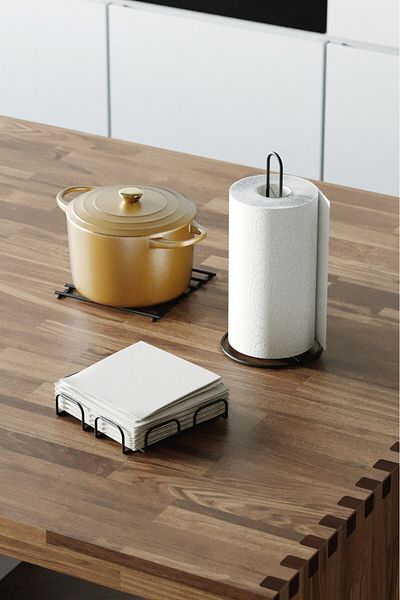 Teknotel Negru mat MGSET7 - Set de 3 vesela Suport pentru servetele de bucatarie Suport pentru prosoape de hartie Trivet