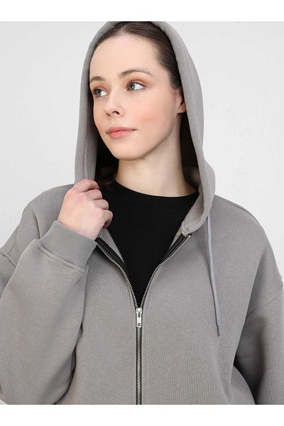 Benin Gray Oversize Hooded Zippered Jacket - Benin