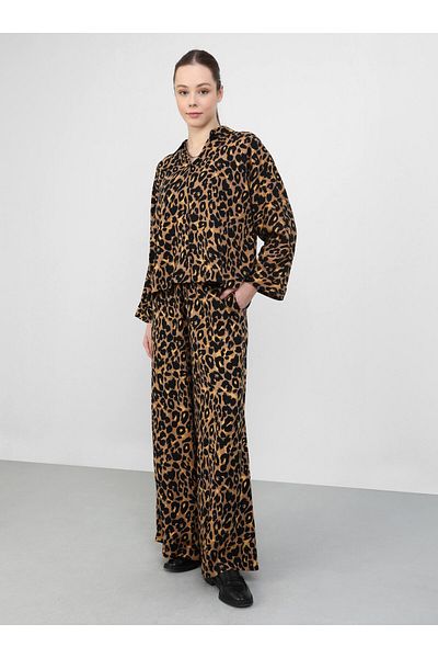 Benin Βαμβακερό κοστούμι Oversize Leopard Pattern - Καφέ - Μπενίν