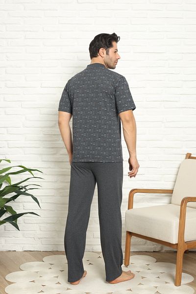 FAMES PİJAMA Smoked Men's Short Sleeve Combed Cotton Pajama Set