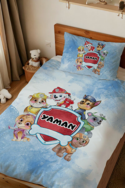Homamia Isme Özel Tek Kişilik %100 Pamuk Nevresim Takımı Paw Patrol