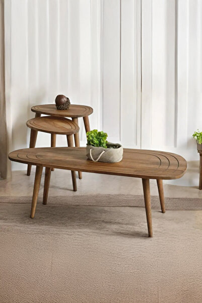 BAUPOR Doğal Ahşap Zigon Sehpa ve Orta Sehpa, Masif 2'li Set ve Orta Sehpa, M...