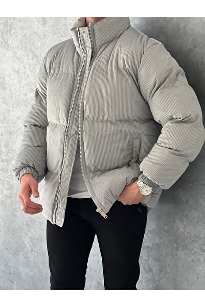 MODEFENDİ معطف رجالي رمادي عالي الجودة مصنوع من قصة فضفاضة ألياف بسحاب ياقة م...