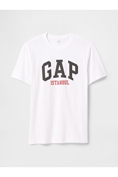 GAP Мъжка бяла ежедневна мека тениска с лого на Истанбул