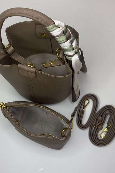 Mollycrush Mink Small Bag |   Imported Luxury Leather Shawl Detailed Double Separate Hand, Arm and Shoulder Bag Set