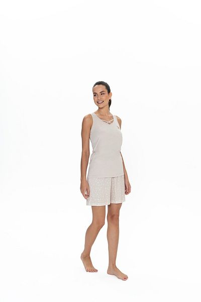 U.S. Polo Assn. Μπεζ γυναικείο σετ πιτζάμες - 50% βαμβάκι, 50% μοντάλ, πουά και σορτς