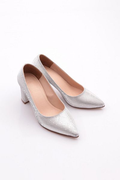 DGN Pantofi cu toc pentru femei cu model șarpe argintiu - 216962621
