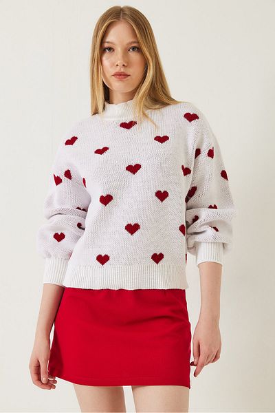 Bianco Lucci Women's Heart Patterned Knitwear Sweater 20246913