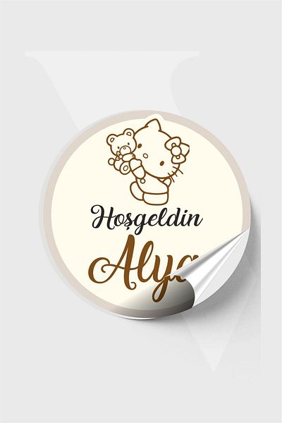 Piksel Grafik Hello Kity Baby Sticker - 4X4 Cm, 96 Pieces Baby Shower and Birthday Welcome Sticker