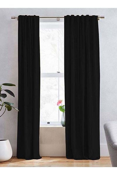 soufa dibaj Linen Curtain for Bedroom Dining Studio Office - Black - 200×140 cm
