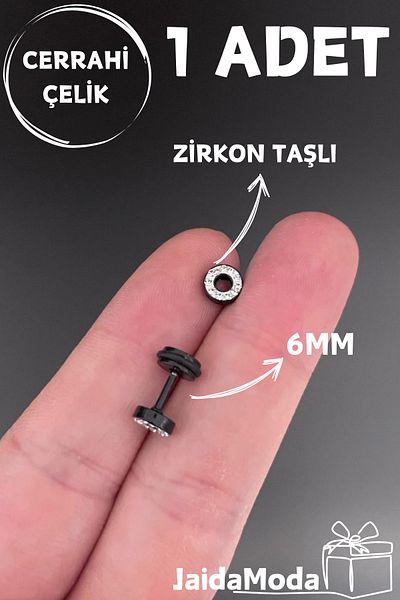 Jaida Moda Black Zircon Stone Tunnel Look Steel Earrings