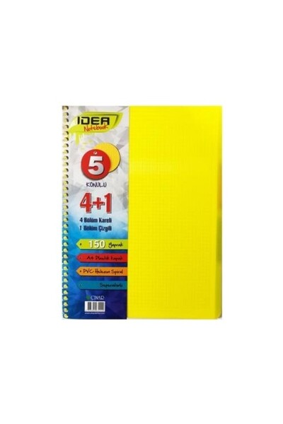 Uninote Çınar Spiralli Ayraçlı Defter İdea A5 150 Yaprak 4+1 (4 Kareli 1 Çizg...