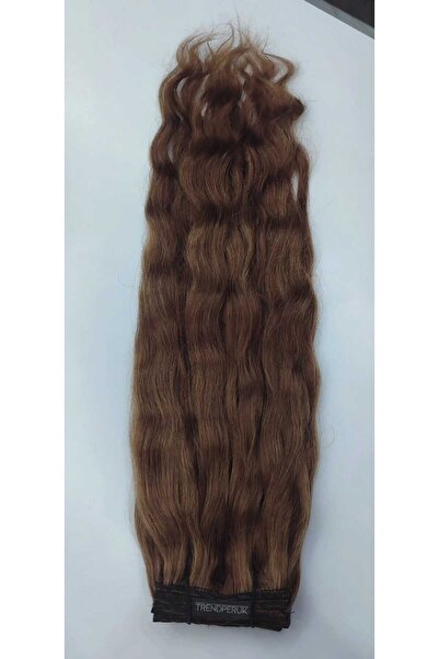 Nurdan Trend Peruk Gerçek Saç 8 Parça Çıtçıt Set 200 gr. 70 cm Koyu Kumral Renk