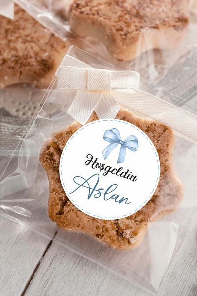 Piksel Grafik 4X4 cm Blue Ribbon Baby Tag - Baby Shower and Birthday 96 Pieces