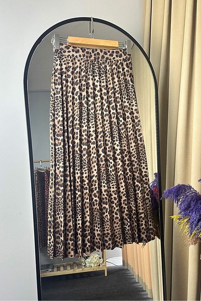 Bestenur Πλισέ φούστα Leopard Pattern 1344 - Καφέ
