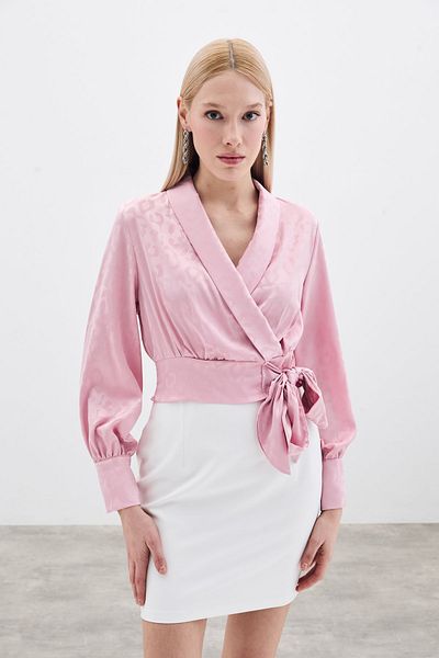 Sateen Pink Satin Blouse - Side Sash
