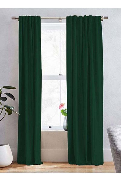 soufa dibaj Linen Curtain for Bedroom Dining Studio Office - Dark Green - 240×140 cm