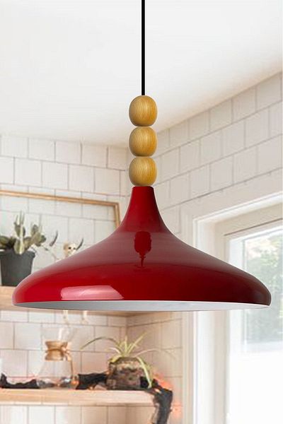 Bamyum Champion Holz 35 cm Hängelampe Metall E27 Rot