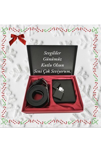 Carlino Black Men's Gift Set - Wallet, Belt and Lighter P