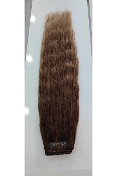 Nurdan Trend Peruk Gerçek Saç 8 Parça Çıtçıt Set 150 gr. 70 cm Dip Kumral Alt...