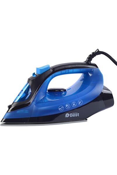 Techno Best مكواة بخار 1800-2200 واط، أسود/أزرق-BSI-002