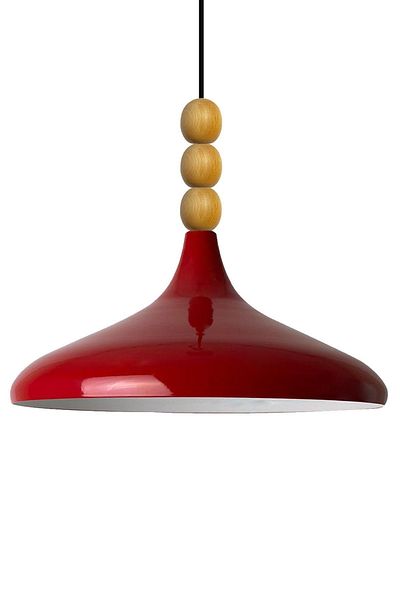 Bamyum Champion Holz 35 cm Hängelampe Metall E27 Rot