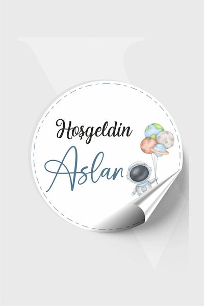Piksel Grafik Astronaut Baby Sticker, Baby Shower, Birthday, Welcome Sticker 4X4 cm 96 Pieces