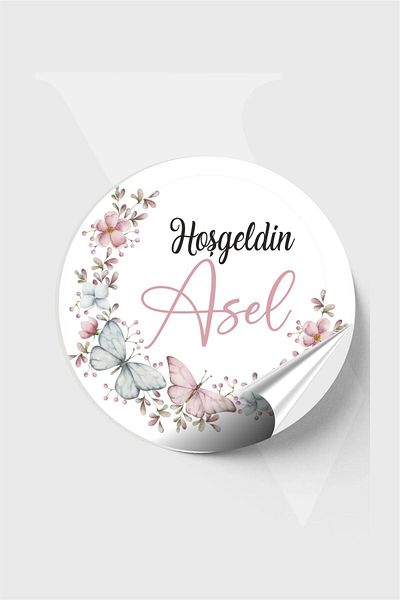 Piksel Grafik 4X4Cm 96Pcs Butterfly Pattern Baby Sticker - Welcome Sticker for Baby Shower and Birthday