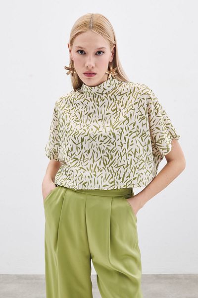 Sateen Bluză cu mâneci liliac - verde ulei