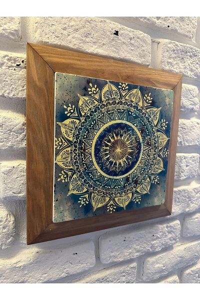 woodhomeworks Панел за картина с масивна рамка от естествен камък и мрамор 26x26 см