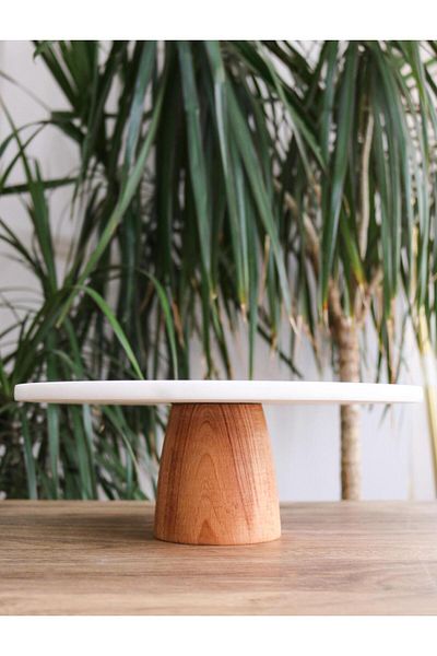 FARALYAHOME ΜΑΡΜΑΡΙΝΟ 28 CM ΒΑΣΗ ΚΑΡΑΜΕΛΑΣ ΛΕΥΚΟ
