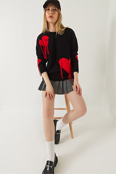 Bianco Lucci Pulover de tricotaj cu franjuri inimă pentru femei 20246860