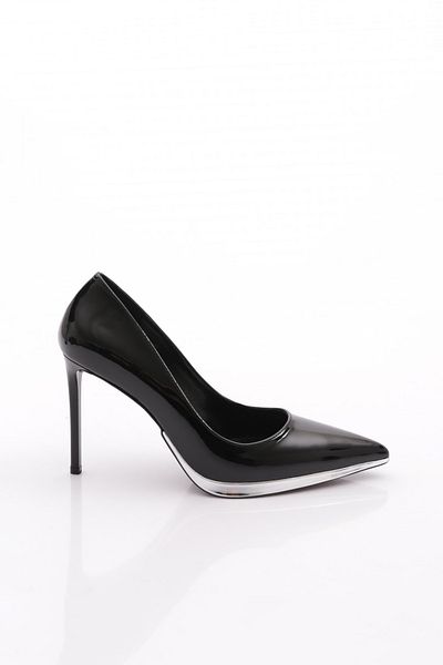 DGN Black Patent Leather Pointed Toe Women's High Heels - 66292859