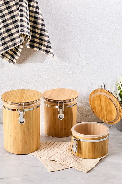 Perotti Calista 3-Piece Bamboo Spice Rack Set with Jar, Lock and Vacuum Lid